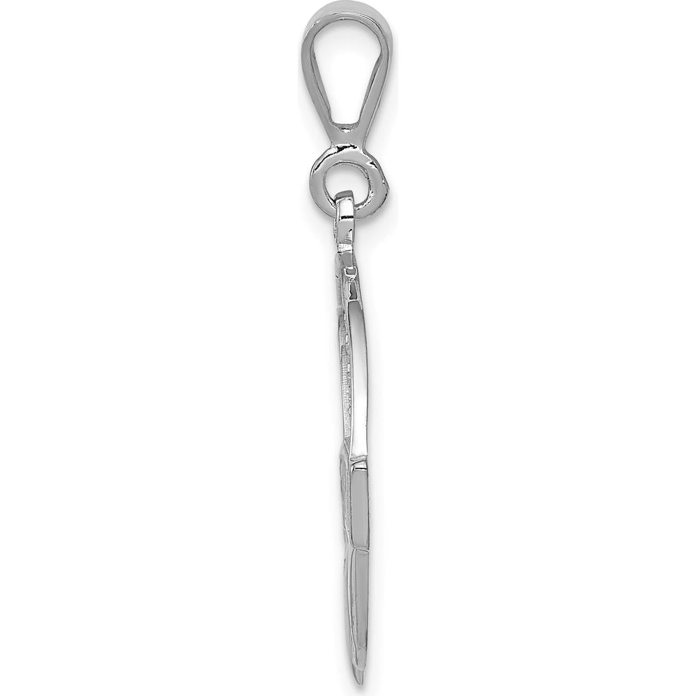 14K White Gold Claddagh Pendant with Textured Design and Polished Finish - 33mm Length by Oro Pregiato