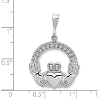 14K White Gold Claddagh Pendant with Textured Design and Polished Finish - 33mm Length by Oro Pregiato