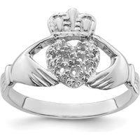 14K White Gold Claddagh Ring Mounting - Rhodium-Plated Heart and Crown Design by Oro Pregiato