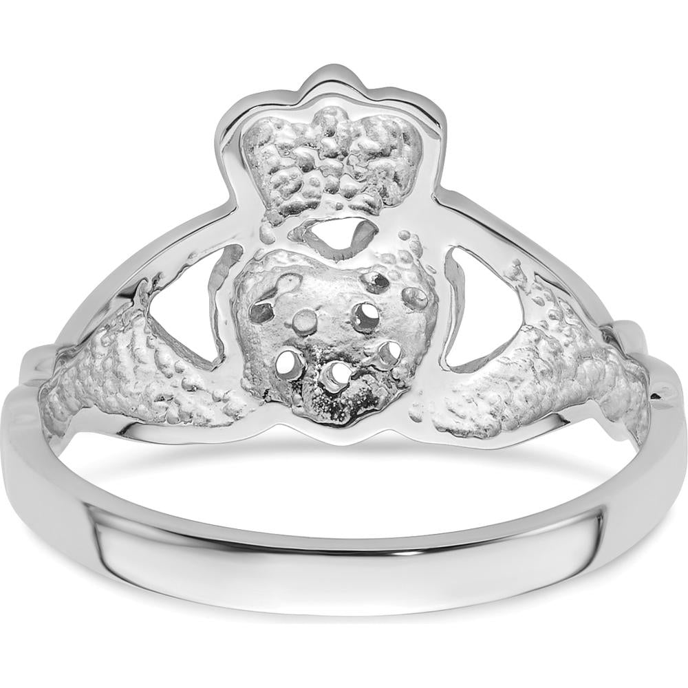 14K White Gold Claddagh Ring Mounting - Rhodium-Plated Heart and Crown Design by Oro Pregiato