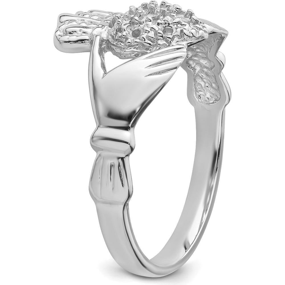 14K White Gold Claddagh Ring Mounting - Rhodium-Plated Heart and Crown Design by Oro Pregiato