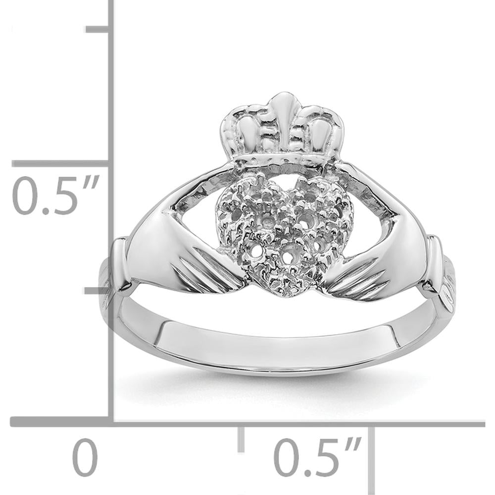 14K White Gold Claddagh Ring Mounting - Rhodium-Plated Heart and Crown Design by Oro Pregiato