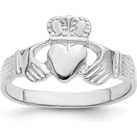 14K White Gold Claddagh Ring with Polished Finish and Rhodium Plating by 0