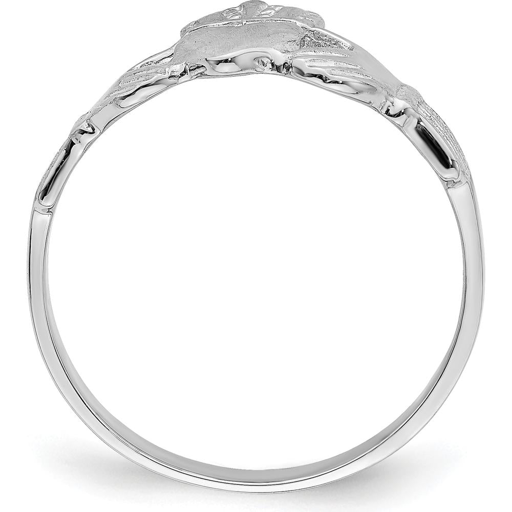 14K White Gold Claddagh Ring with Polished Finish and Rhodium Plating by 0