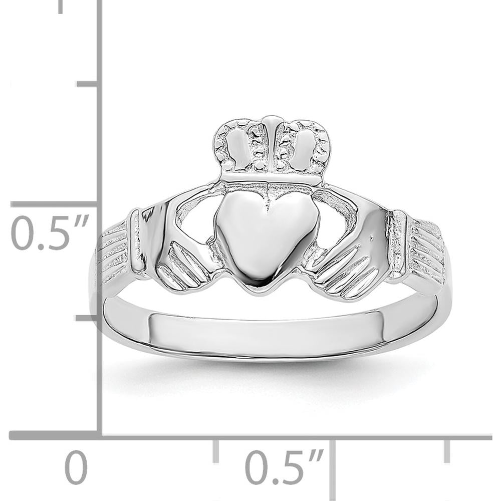 14K White Gold Claddagh Ring with Polished Finish and Rhodium Plating by 0