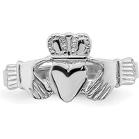 14K White Gold Claddagh Ring with Polished Finish and Rhodium Plating by 0