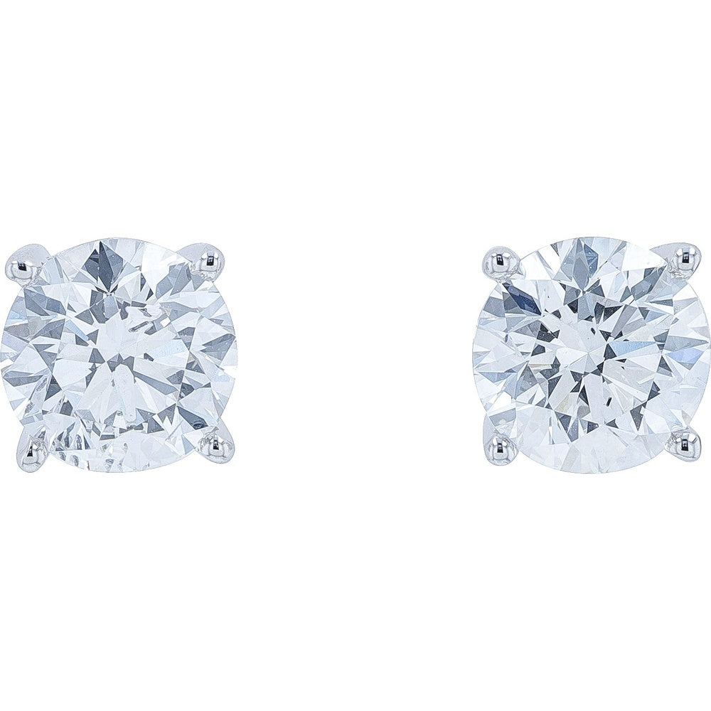 14K White Gold Classic Four-Prong Stud Earrings with Lab-Grown Round Diamonds - 2.00 Carat Total Diamond Weight