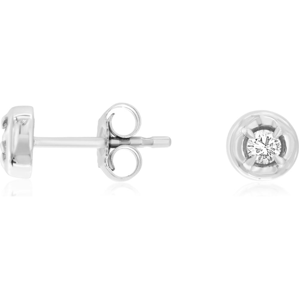 14K White Gold Classic Stud Earrings with 4-Prong Set Round Brilliant Cut Diamonds - 0.14 Carat Total Diamond Weight - Royal Jewelry