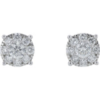 14K White Gold Classic Stud Earrings with Four-Prong Set Round Diamonds - 0.50 Carat Total Diamond Weight
