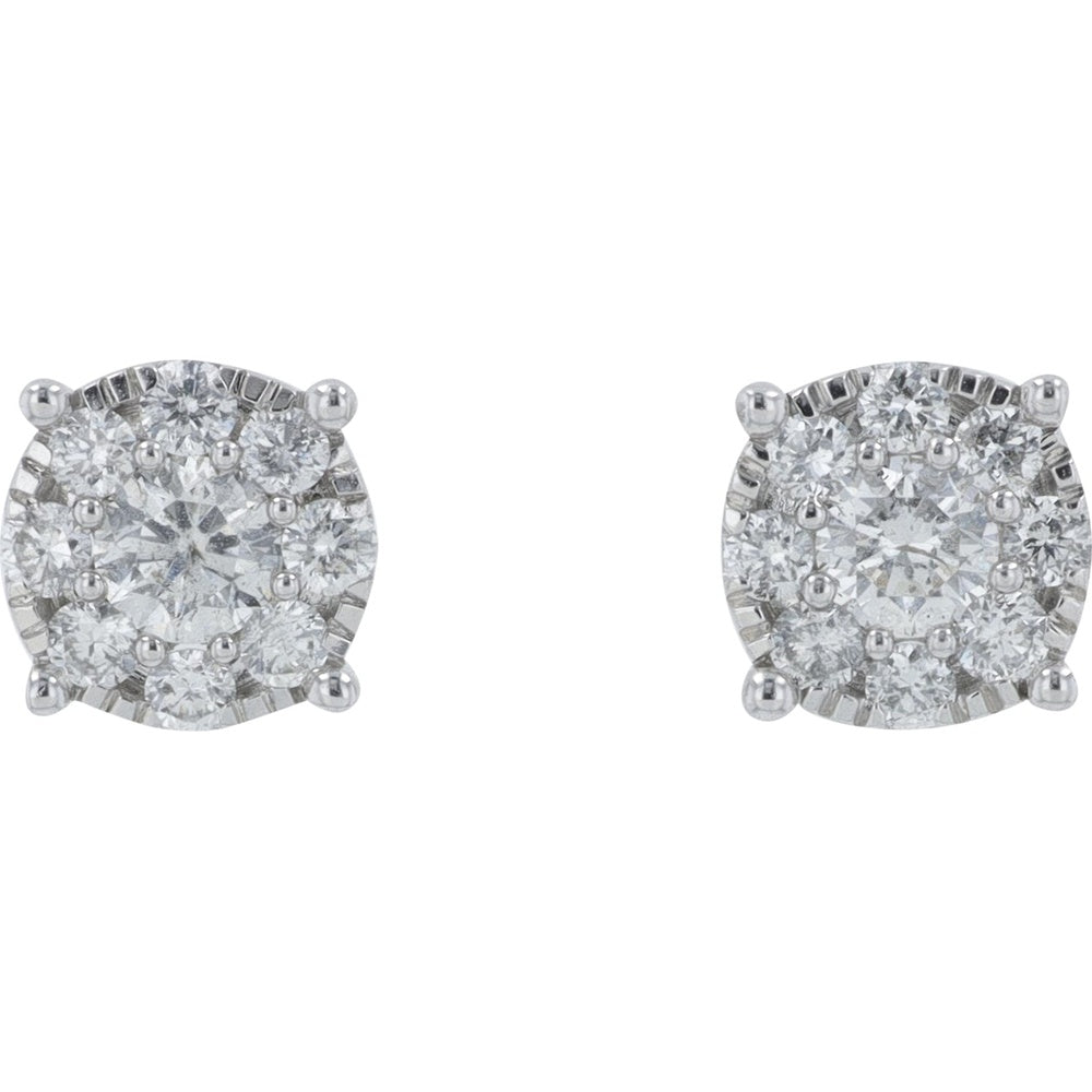 14K White Gold Classic Stud Earrings with Four-Prong Set Round Diamonds - 0.50 Carat Total Diamond Weight