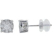 14K White Gold Classic Stud Earrings with Four-Prong Set Round Diamonds - 0.50 Carat Total Diamond Weight