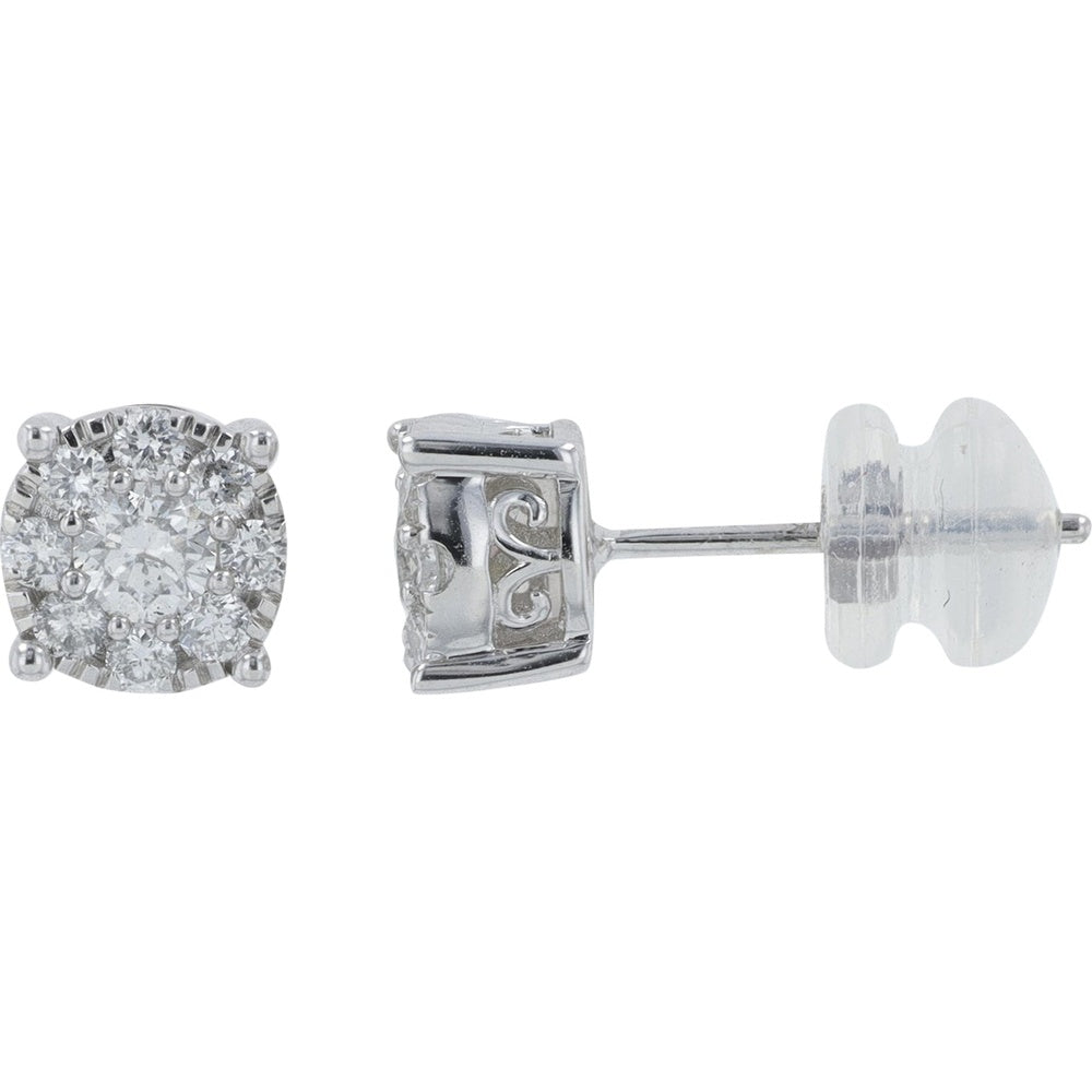 14K White Gold Classic Stud Earrings with Four-Prong Set Round Diamonds - 0.50 Carat Total Diamond Weight