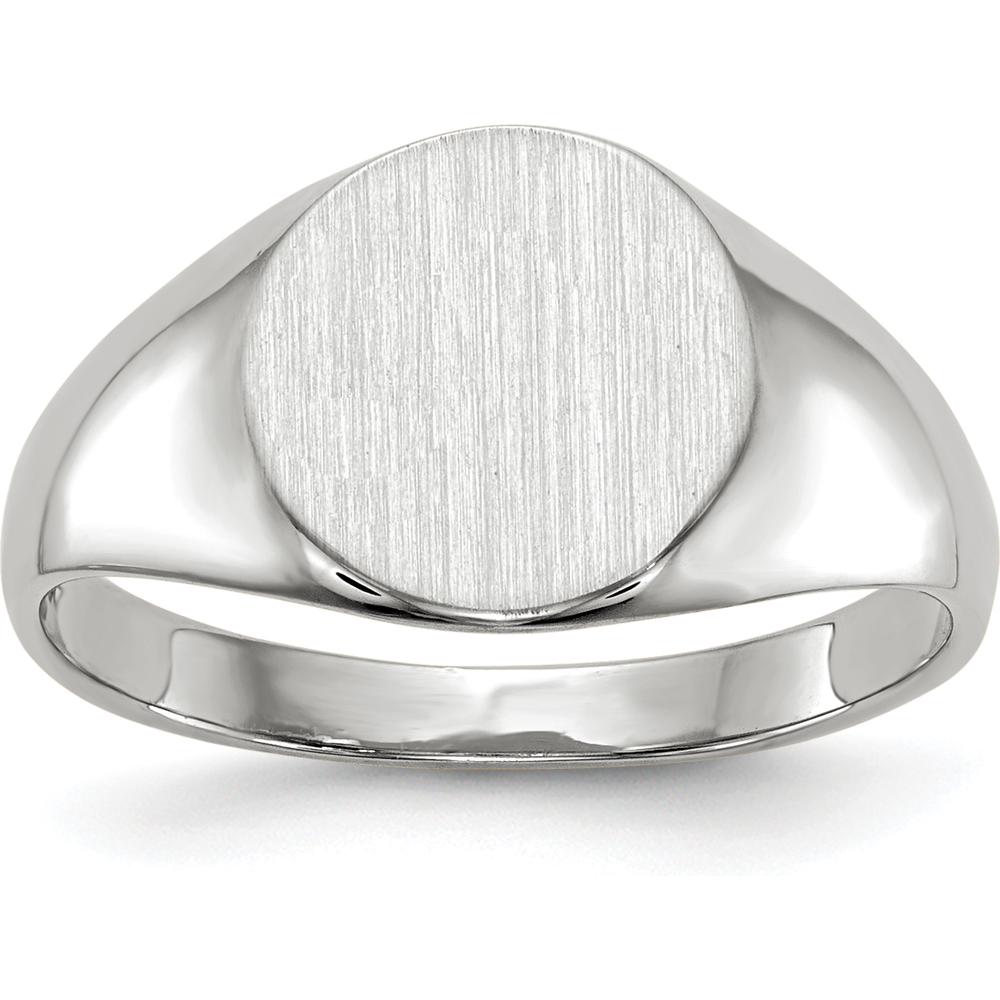 14K White Gold Closed Back Signet Ring with Polished and Brushed Finish - Customizable Engraving Option by 0