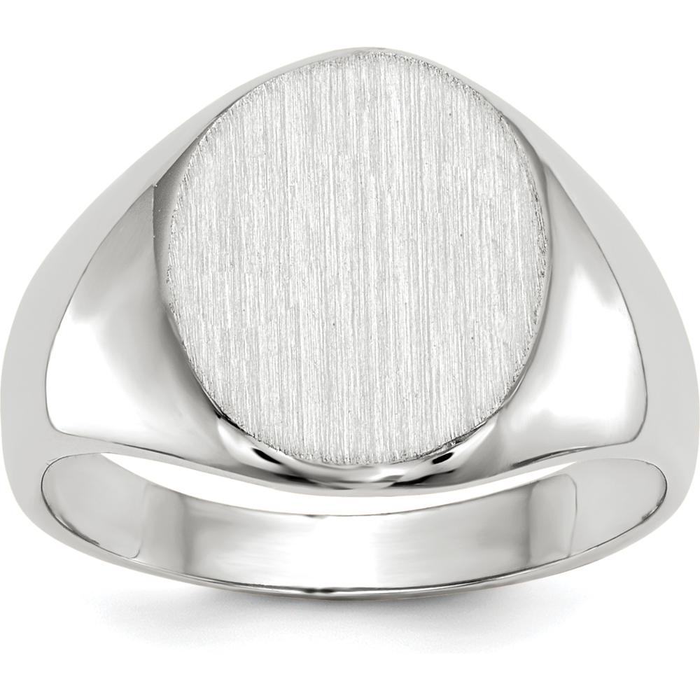 14K White Gold Closed Back Signet Ring with Satin and Polished Finish by 0