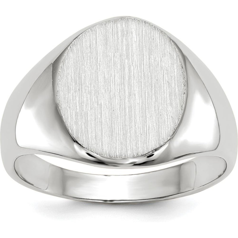 14K White Gold Closed Back Signet Ring with Satin and Polished Finish by 0