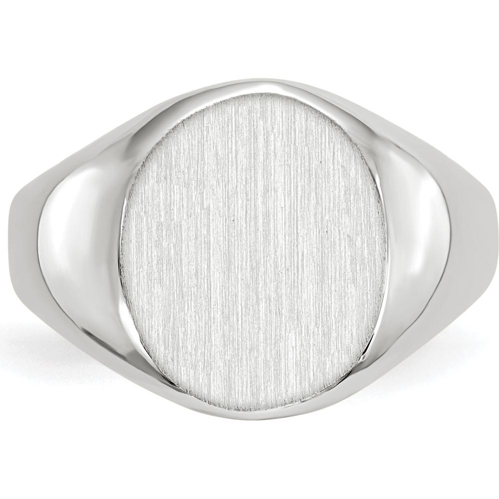 14K White Gold Closed Back Signet Ring with Satin and Polished Finish by 0