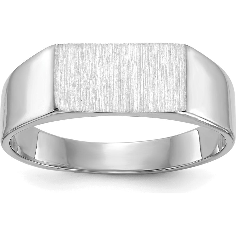 14K White Gold Closed Back Signet Ring with Satin Finish - Sizeable, Engravable by 0