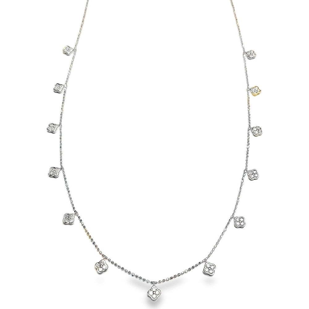 14K White Gold Clover Motif Station Necklace with Round Diamonds - 0.55 Carat Total Diamond Weight by Auriventus