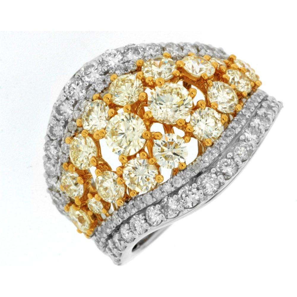 14K White Gold Cluster Ring with 2.35 Carat Round Yellow Diamonds and 1.25 Carat Pavé Set White Diamonds - Royal Jewelry