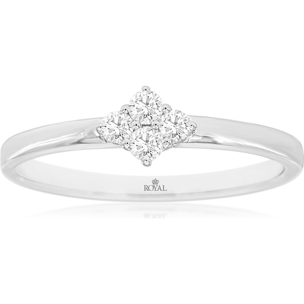 14K White Gold Cluster Ring with 4-Prong Set Round Diamonds in a Diamond Silhouette - 0.15 Carat Total Diamond Weight - Royal Jewelry