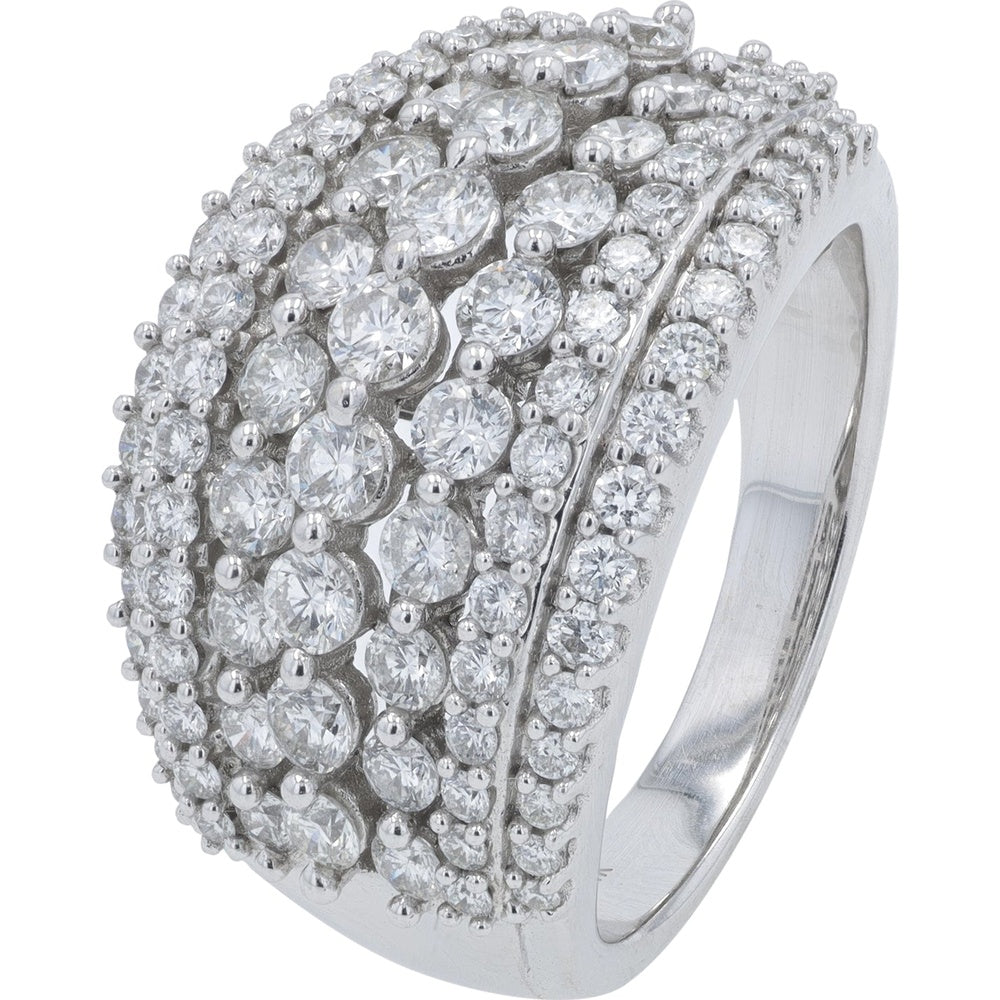 14K White Gold Cluster Ring with Round Brilliant-Cut Diamonds - 2.00 Carat Total Diamond Weight