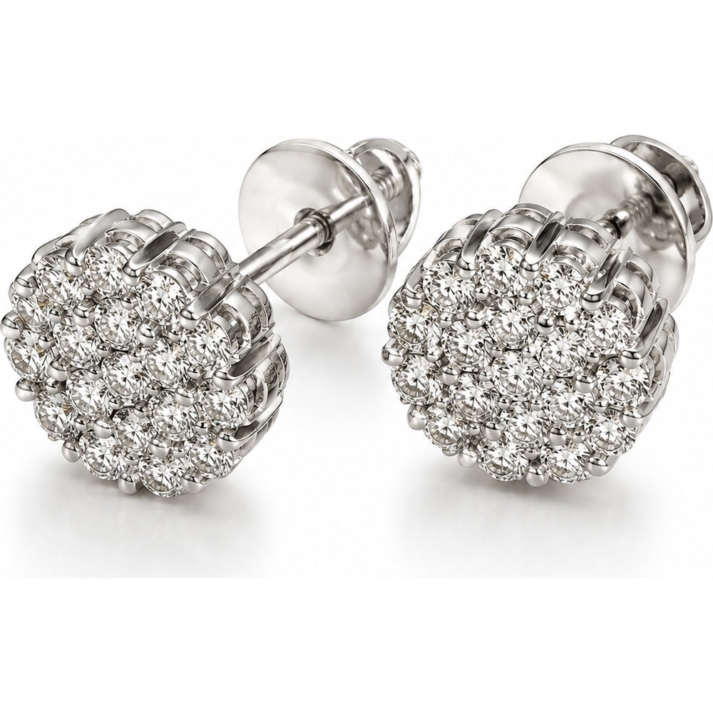 14K White Gold Cluster Stud Earrings with Prong-Set Round Diamonds - 0.59 Carat Total Diamond Weight by Auriventus