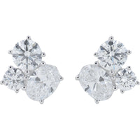 14K White Gold Cluster Stud Earrings with Round and Pear Lab Grown Diamonds - 2.50 Carat Total Diamond Weight