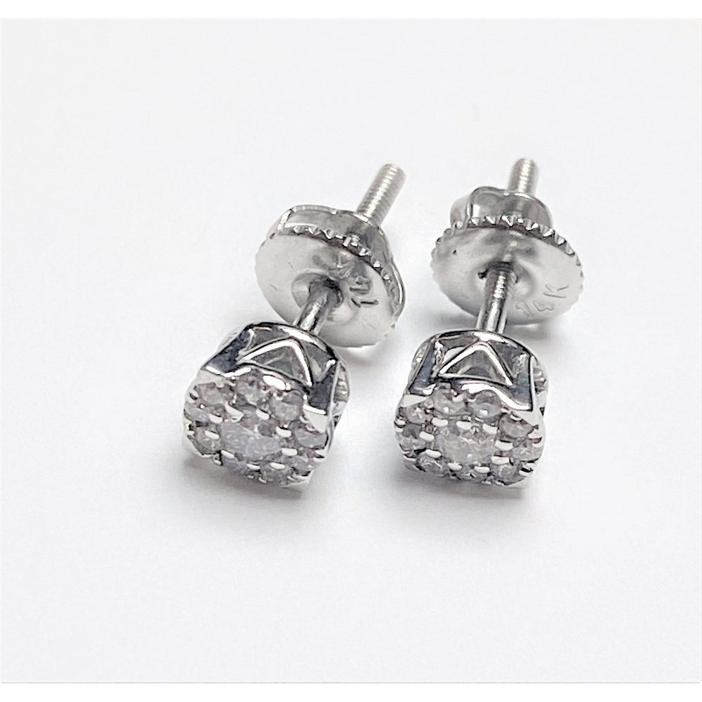 14K White Gold Cluster Stud Earrings with Round Brilliant Cut Diamonds - 0.33 Carat Total Diamond Weight by Auriventus