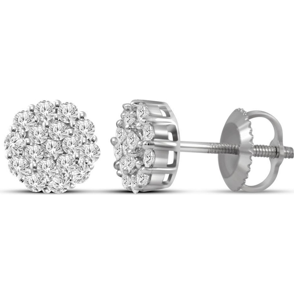 14K White Gold Cluster Stud Earrings with Round Brilliant Cut Diamonds - 0.81 Carat Total Diamond Weight by Auriventus