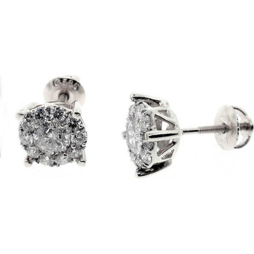 14K White Gold Cluster Stud Earrings with Round Brilliant Diamonds - 0.43 Carat Total Diamond Weight by Auriventus