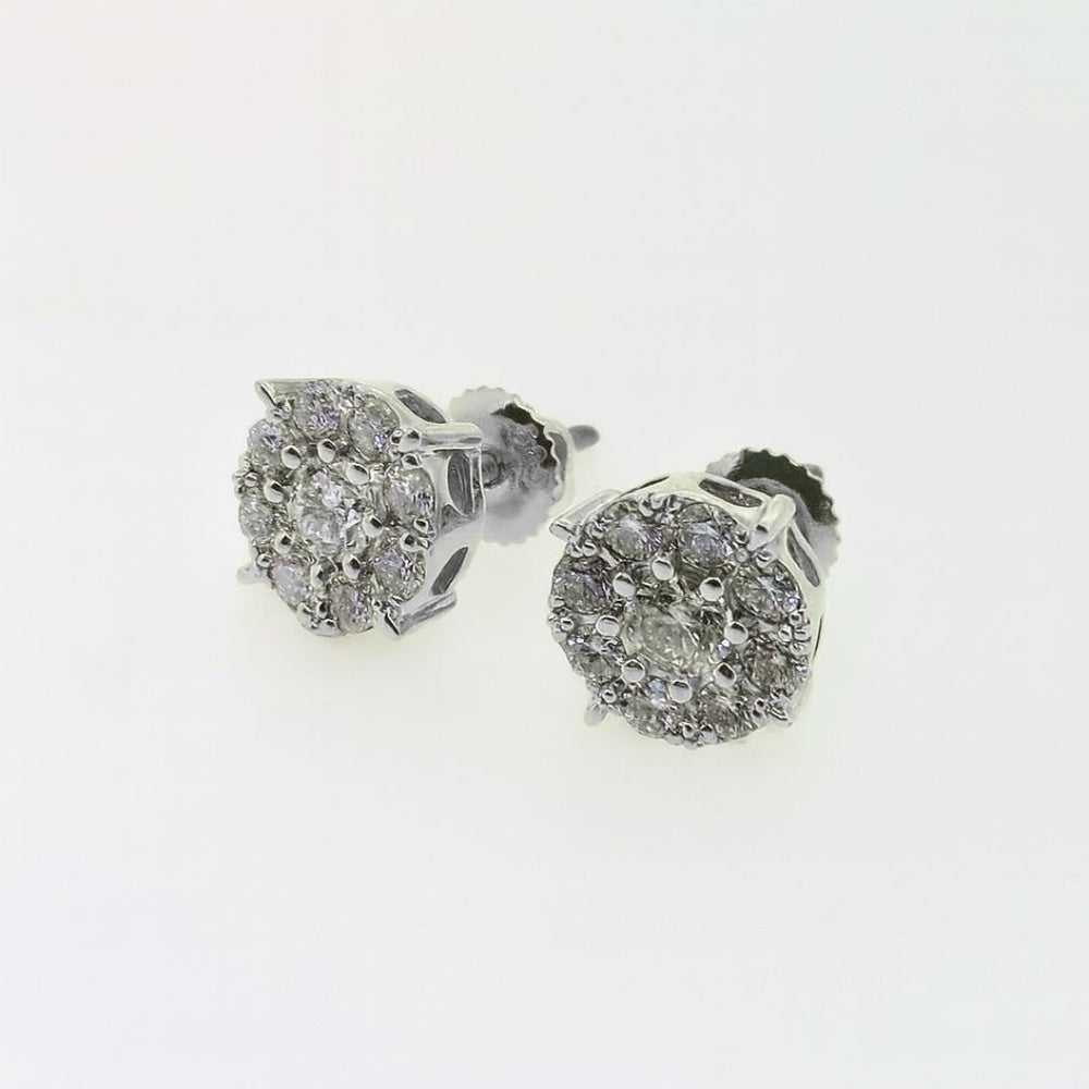 14K White Gold Cluster Stud Earrings with Round Brilliant Diamonds - 1.25 Carat Total Diamond Weight by Auriventus