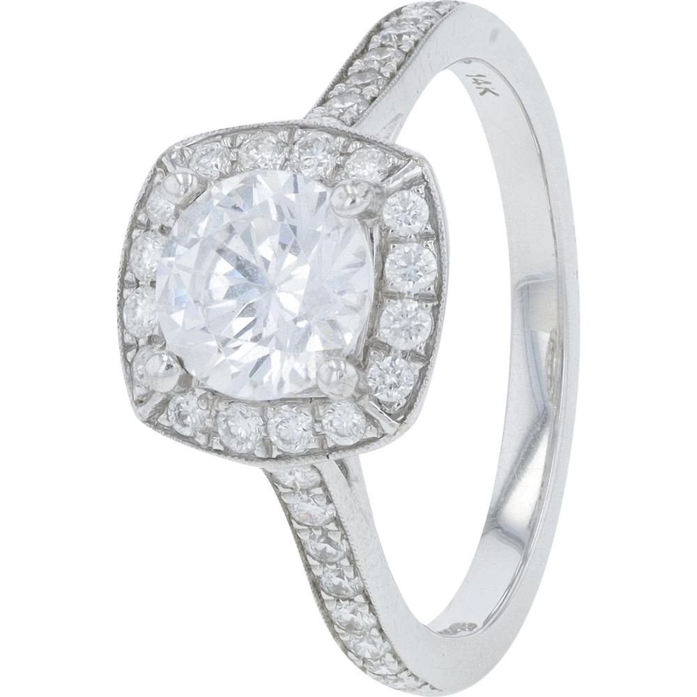14K White Gold Coast Diamond Cushion Halo Semi-Mount Ring with 0.36 Carats Total Diamond Weight