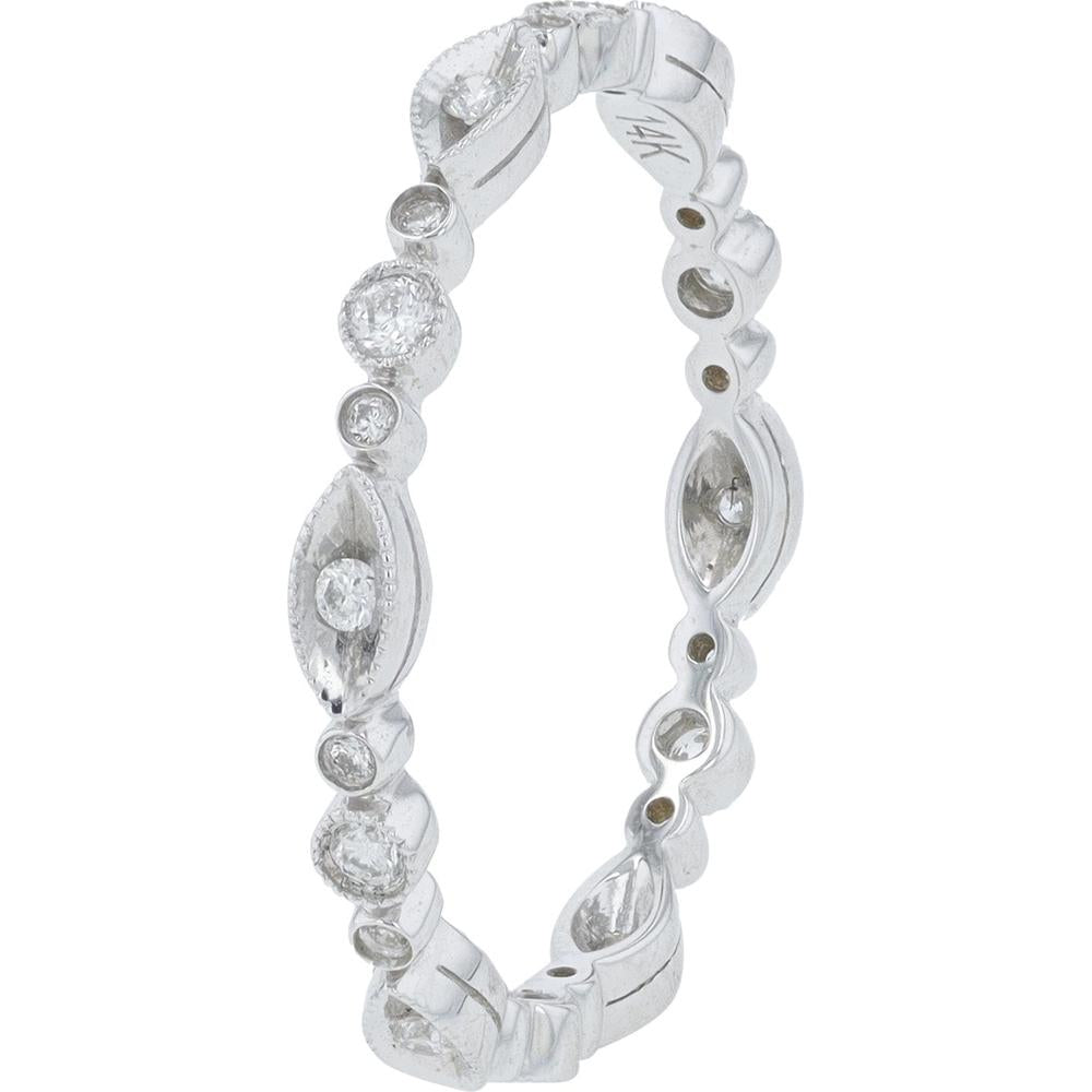 14K White Gold Coast Diamond Eternity Band with Alternating Marquise and Round Bezel-Set Diamonds - 0.20 Carats Total Diamond Weight