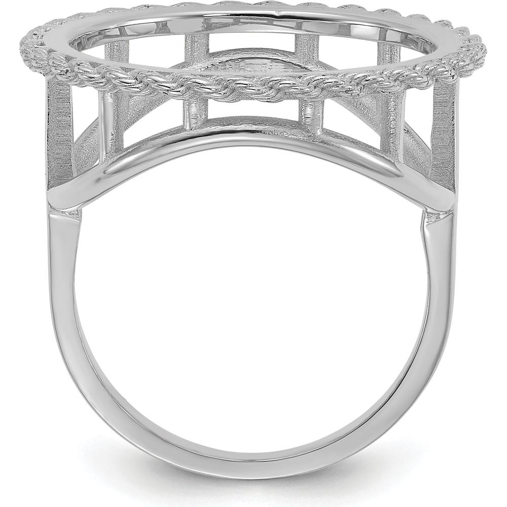 14K White Gold Coin Bezel Ring with Polished Diamond-Cut Rope Edge - Holds 1/10 oz. American Eagle Coin by Numis Coin Jewelry