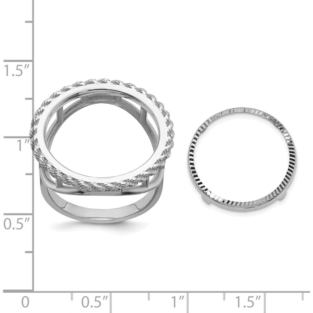 14K White Gold Coin Bezel Ring with Polished Diamond-Cut Rope Edge - Holds 1/10 oz. American Eagle Coin by Numis Coin Jewelry