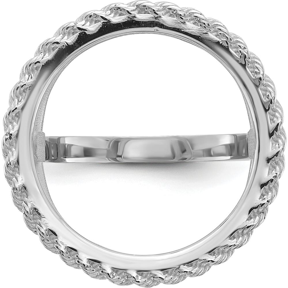 14K White Gold Coin Bezel Ring with Polished Diamond-Cut Rope Edge - Holds 1/10 oz. American Eagle Coin by Numis Coin Jewelry