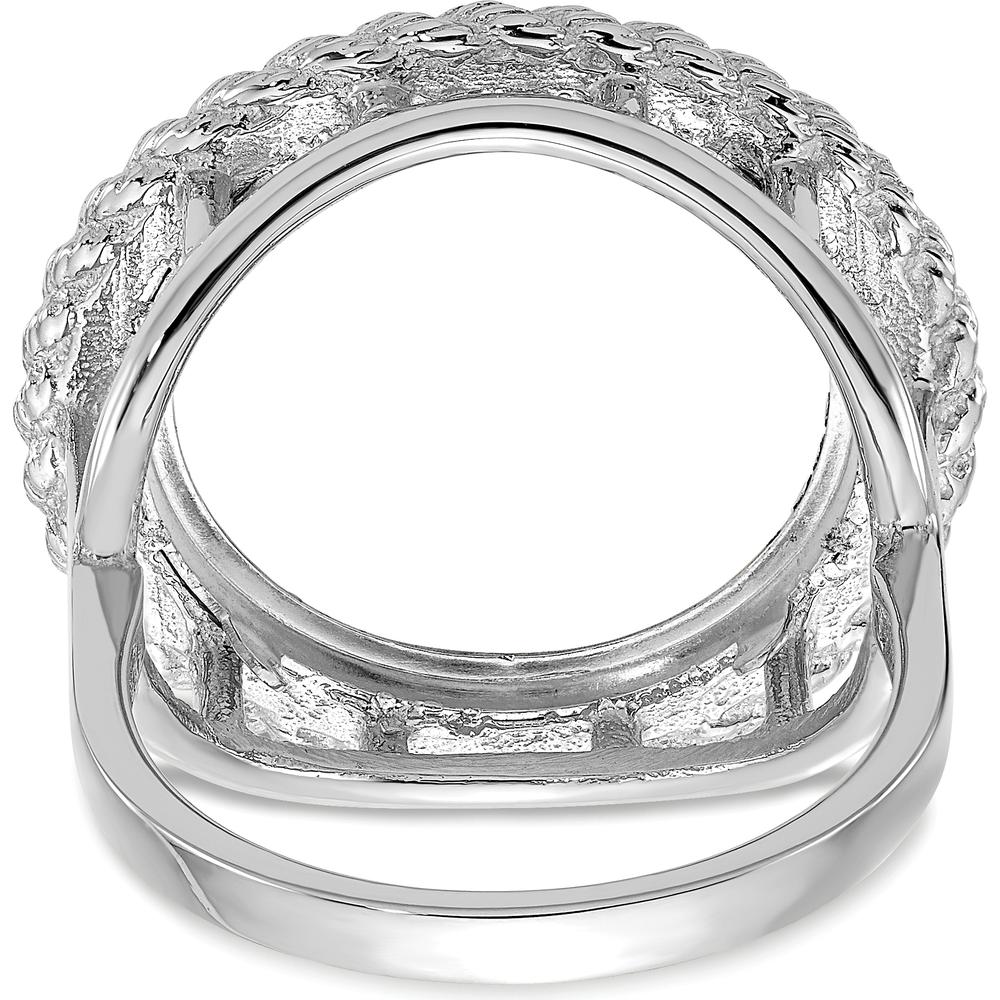14K White Gold Coin Bezel Ring with Polished Diamond-Cut Rope Edge - Holds 1/10 oz. American Eagle Coin by Numis Coin Jewelry