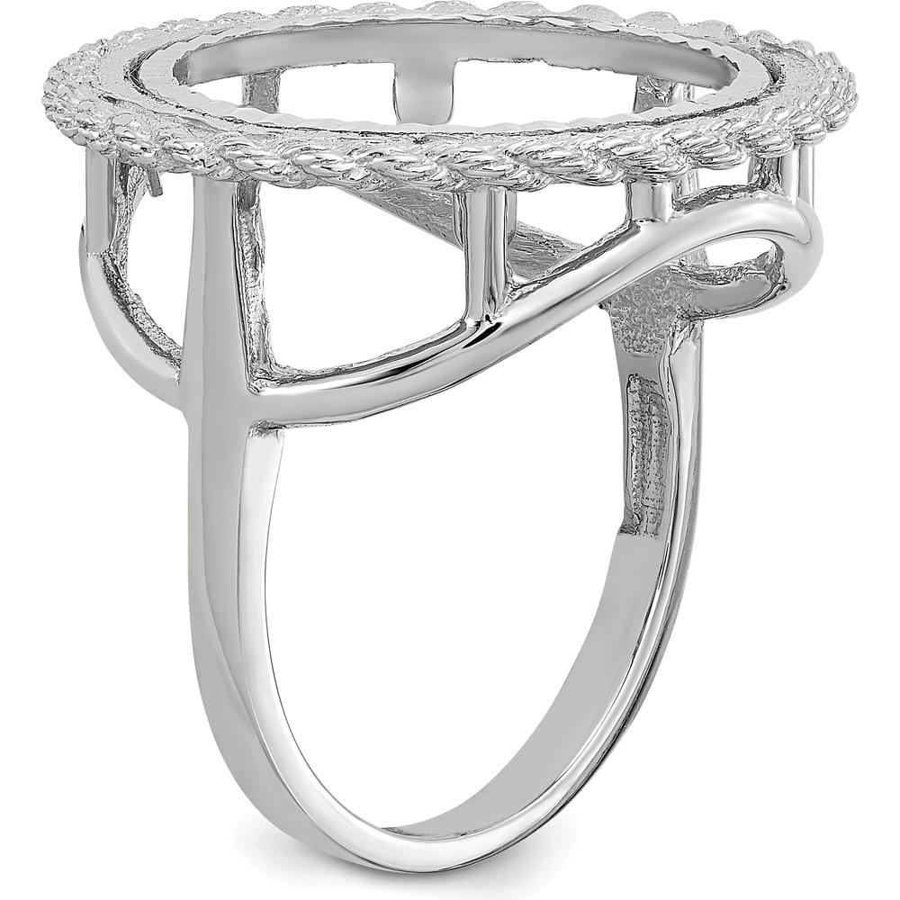 14K White Gold Coin Bezel Ring with Polished Diamond-Cut Rope Edge - Holds 1/10 oz. American Eagle Coin by Numis Coin Jewelry