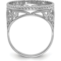 14K White Gold Coin Bezel Ring with Polished Twisted Wire Scroll Design - Holds 1/10 oz. American Eagle Coin by Numis Coin Jewelry