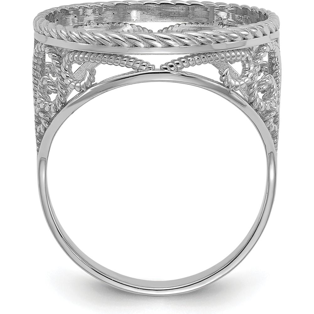 14K White Gold Coin Bezel Ring with Polished Twisted Wire Scroll Design - Holds 1/10 oz. American Eagle Coin by Numis Coin Jewelry