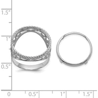 14K White Gold Coin Bezel Ring with Polished Twisted Wire Scroll Design - Holds 1/10 oz. American Eagle Coin by Numis Coin Jewelry
