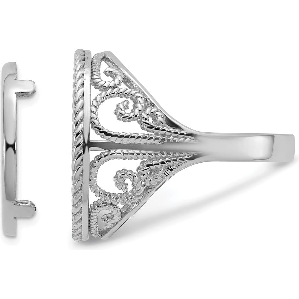 14K White Gold Coin Bezel Ring with Polished Twisted Wire Scroll Design - Holds 1/10 oz. American Eagle Coin by Numis Coin Jewelry