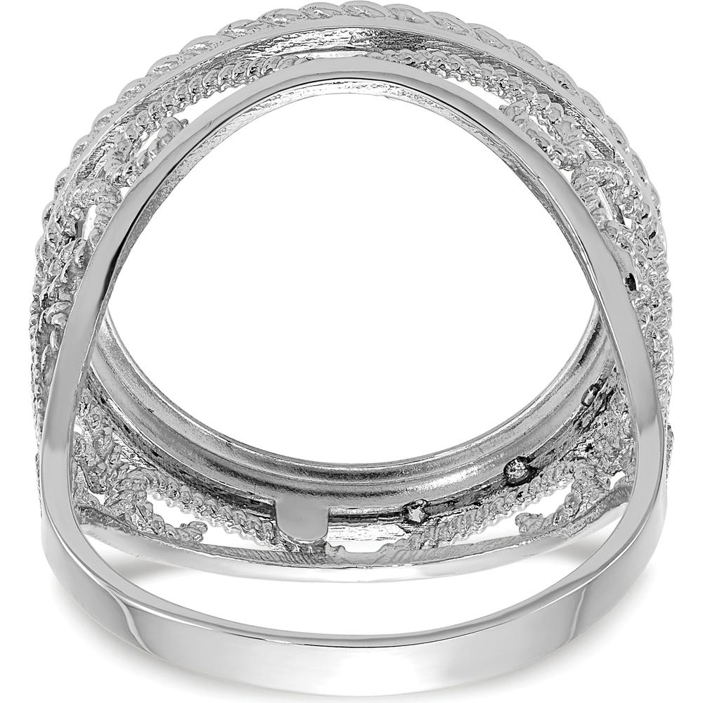 14K White Gold Coin Bezel Ring with Polished Twisted Wire Scroll Design - Holds 1/10 oz. American Eagle Coin by Numis Coin Jewelry