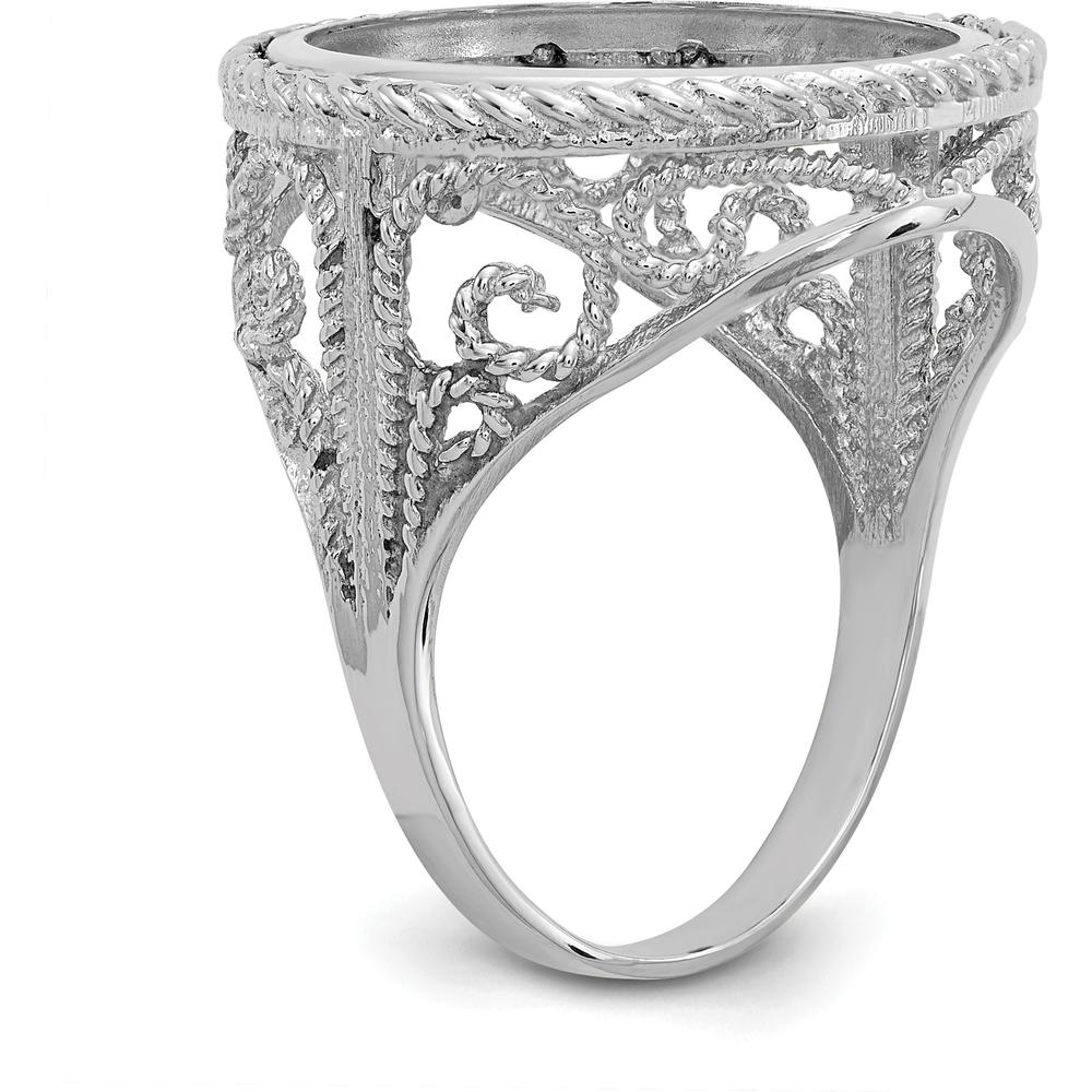 14K White Gold Coin Bezel Ring with Polished Twisted Wire Scroll Design - Holds 1/10 oz. American Eagle Coin by Numis Coin Jewelry