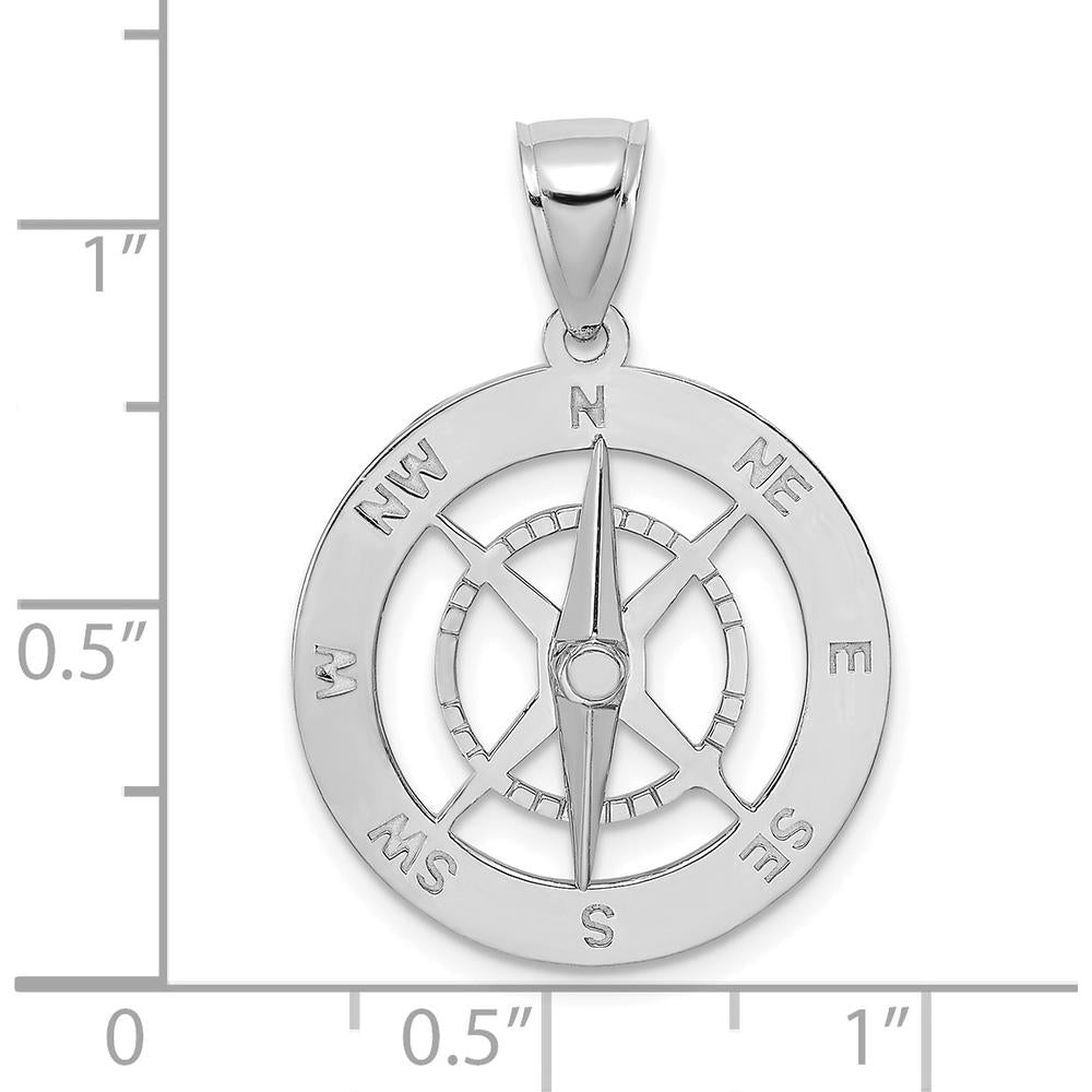 14K White Gold Compass Pendant with Moveable Needle Charm by Oro Pregiato