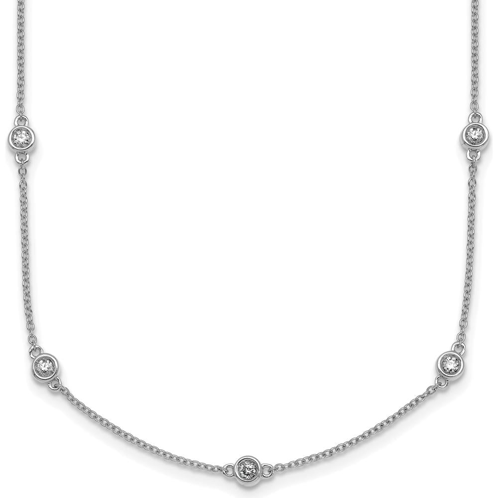 14K White Gold Complete 1/2 Carat Bezel-Set Diamond and Cable Chain 13-Station 16" Necklace by Oro Pregiato