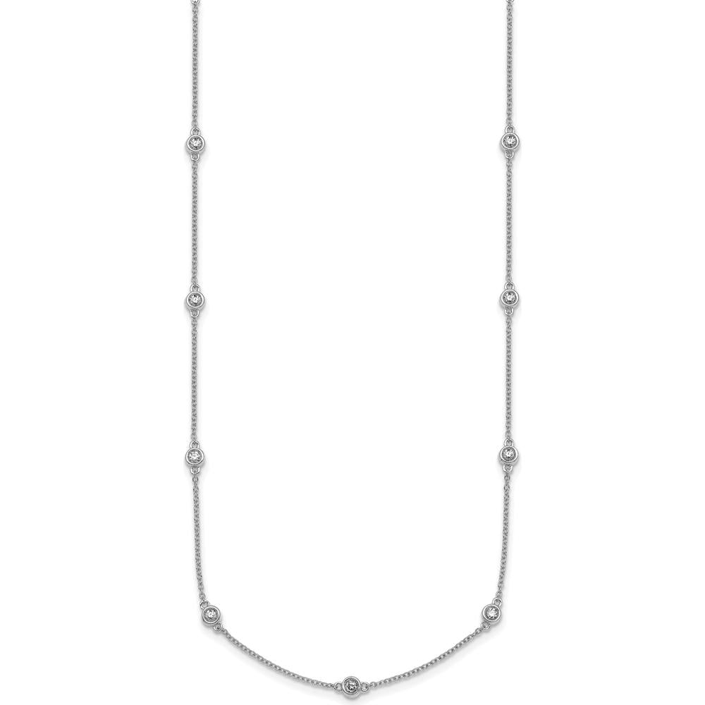 14K White Gold Complete 1/2 Carat Bezel-Set Diamond and Cable Chain 13-Station 16" Necklace by Oro Pregiato