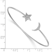 14K White Gold Complete 1/4 Carat Diamond Moon and Star Flexible Cuff Bangle Bracelet by Monteluci Fine Jewelry