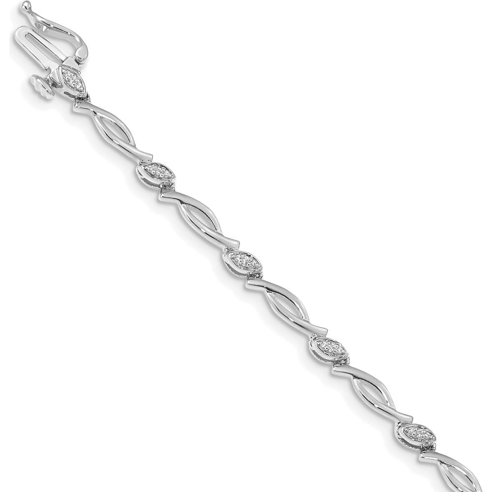 14K White Gold Complete 1/8 Carat Diamond Fancy Link Bracelet - 7.5" Length by Oro Pregiato
