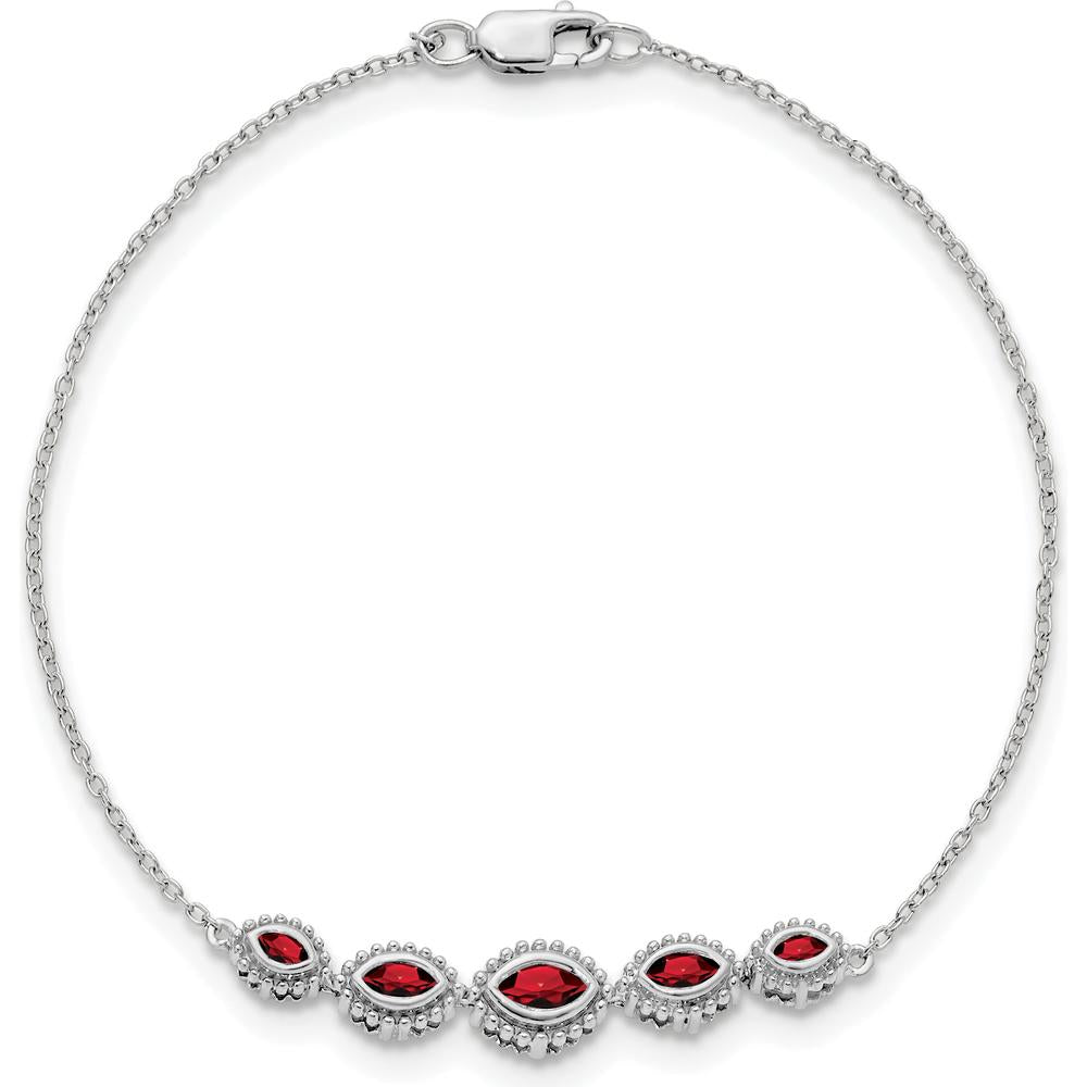 14K White Gold Complete 5-Stone Bezel-set Marquise Garnet Bracelet - 0.44 Carats Total Garnet Weight by Monteluci Fine Jewelry